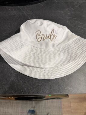 Bride White Bucket Hat with Gold Embroidery